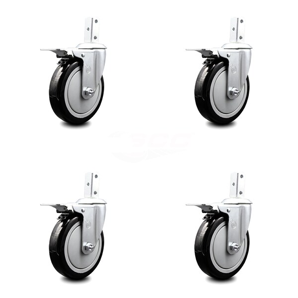 Service Caster 5 Inch Black Poly Wheel Swivel 7/8 Inch Square Stem Caster Set Total Lock Brake SCC-SQTTL20S514-PPUB-BLK-78-4 - main